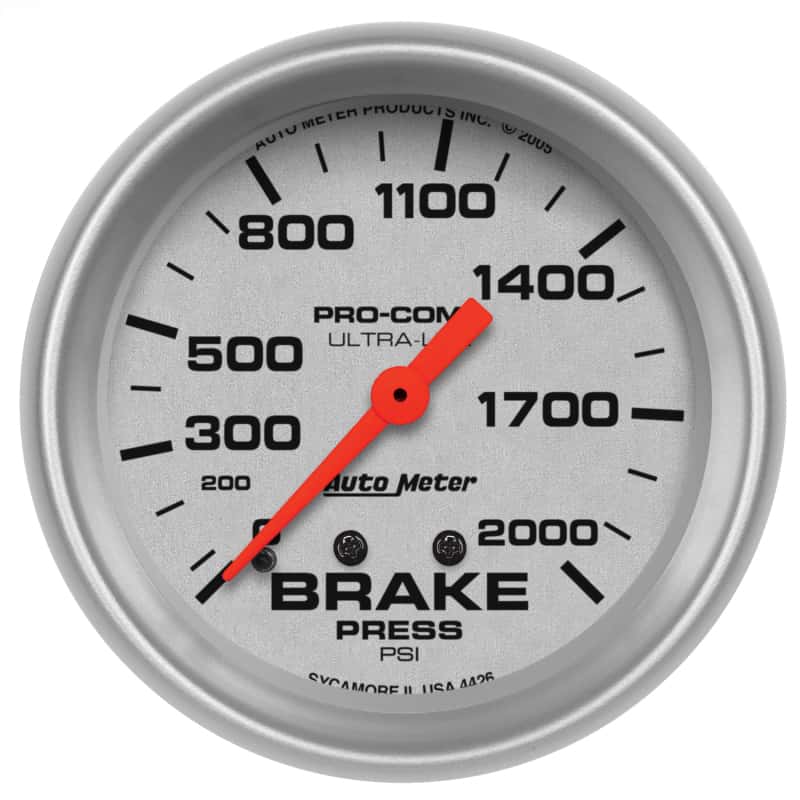 AutoMeter — AutoMeter Gauge Brake Pressure 2-5/8in. 2000PSI Mechanical Ultra-Lite
2-5/8" BRAKE PRESS, - view 2