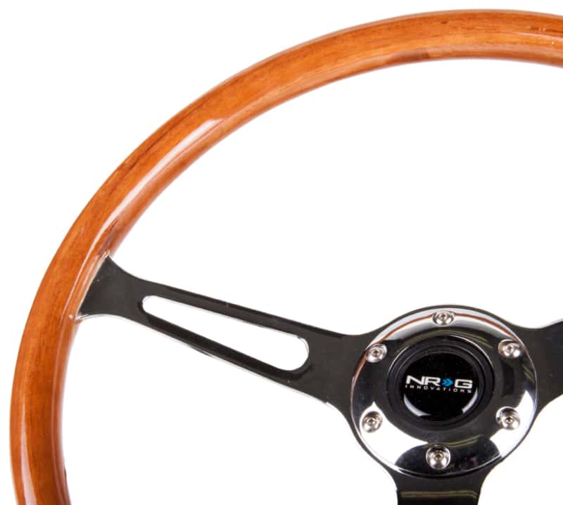 NRG — NRG Reinforced Steering Wheel (360mm) Classic Wood Grain w/Chrome Cutout 3-Spoke Center - view 3