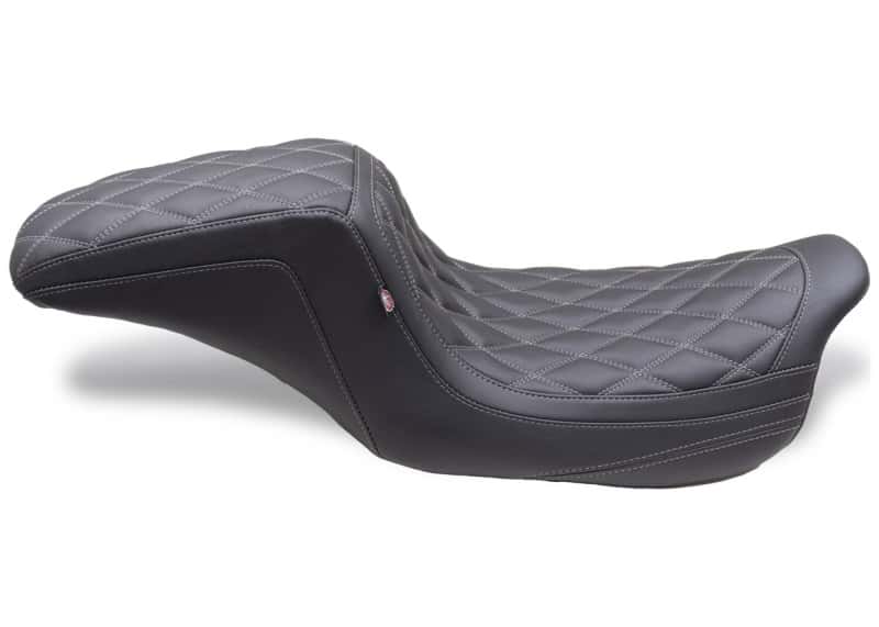 Mustang Motorcycle — Mustang 08-24 HD FL Touring Double Diamond Squareback 1PC Seat - Black w/ Grey Stitching - view 1
