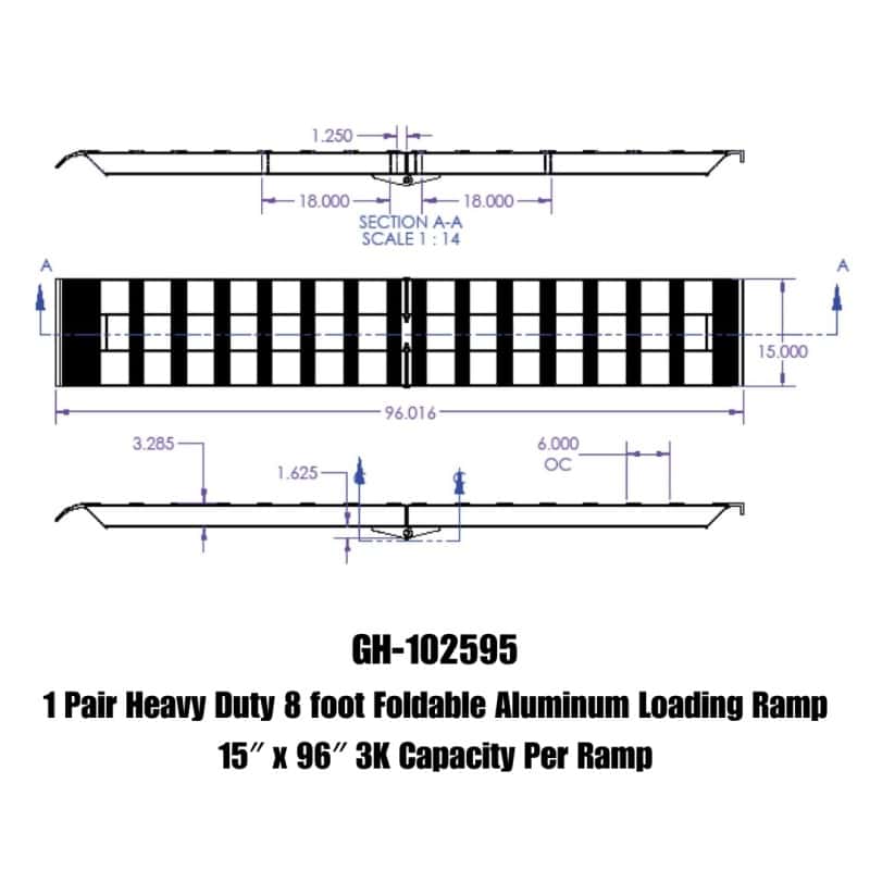 GEN-Y Hitch — Gen-Y Heavy-Duty 8ft Aluminum Foldable Loading Ramps 15in x 96in 3K Capacity Per Ramp - Pair
Aluminum Ramp - view 3