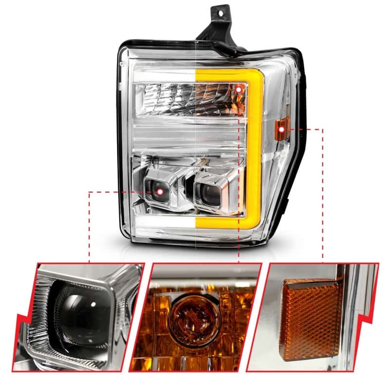 ANZO — ANZO 08-10 Ford F-250 - F-550 Super Duty Projector Headlights w/ Light Bar Switchback Chrome Housing
Head Light Set
HdLtSet - view 4