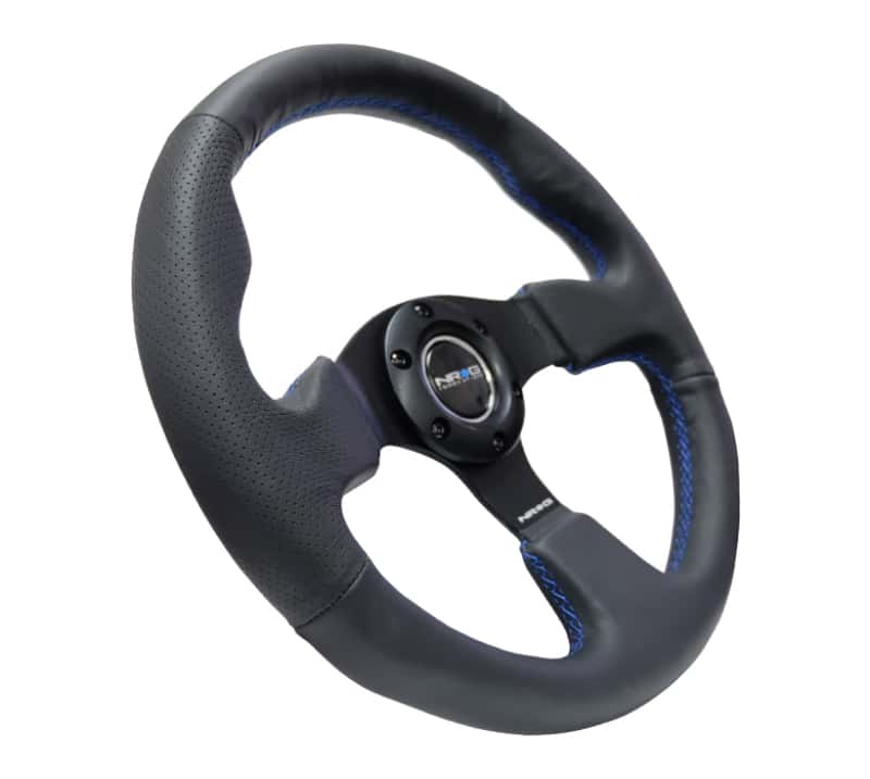 NRG — NRG Reinforced Steering Wheel (320mm) Black Leather w/Blue Stitching - view 2