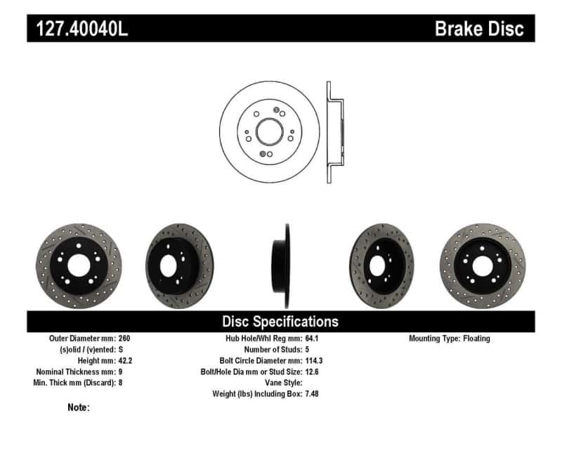 Stoptech — StopTech 06-09 Honda Civic Ex/Si Slotted & Drilled Left Rear Rotor
Disc Brake Rotor
Slot/Drill Rotor - view 6