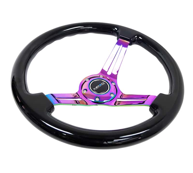 NRG — NRG Reinforced Steering Wheel (350mm / 3in. Deep) Blk Wood w/Blk Matte Spoke/Neochrome Center Mark - view 3