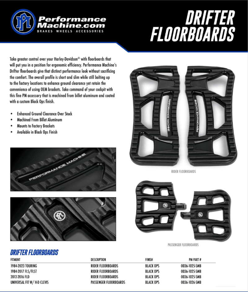 Performance Machine — Performance Machine Floorboard Assembly Rider Drifter - Black Ops - view 3