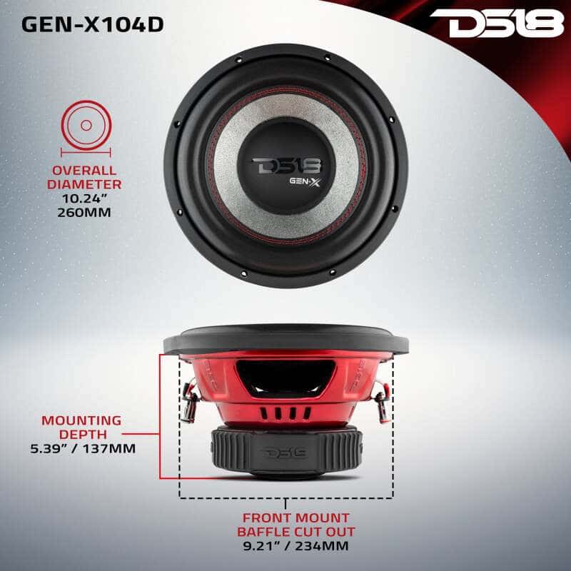 DS18 — DS18 10in 400 Watts RMS 4 ohm DVC Subwoofer Ferrite Motor And Dual Voice Coils - view 2