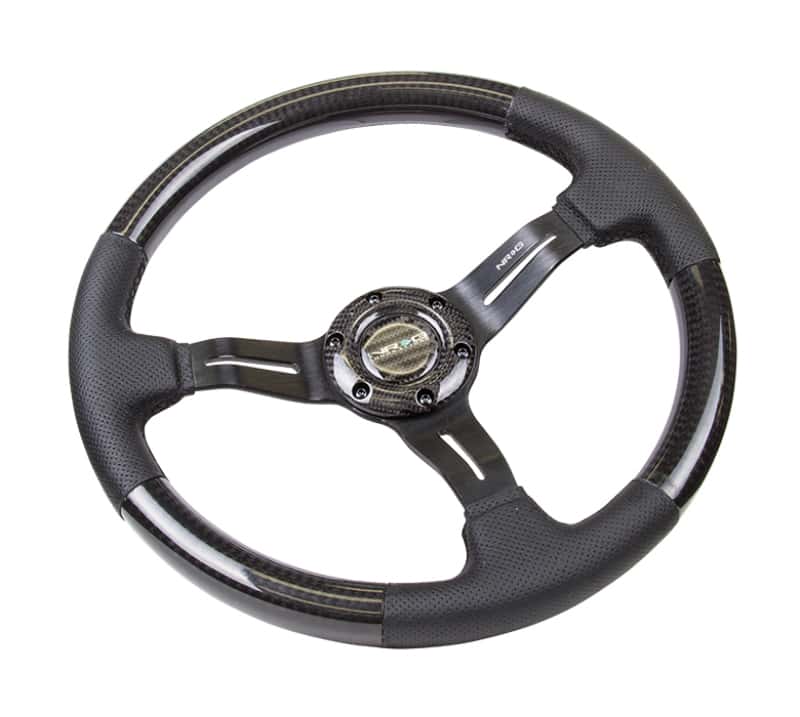 NRG — NRG Carbon Fiber Steering Wheel (350mm / 1.5in. Deep) Leather Trim w/Blk Stitch & Slit Cutout Spokes - view 2