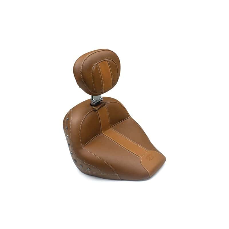 Mustang Motorcycle — Mustang 15-21 Indian Scout Standard Touring Solo Seat w/Driver Backrest w/Studs - Brown - view 2