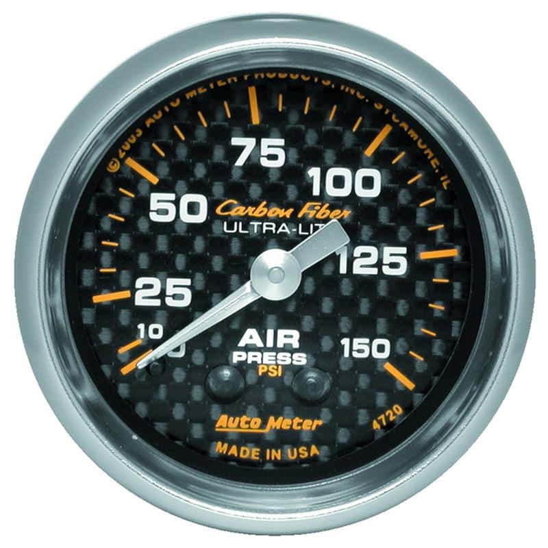 AutoMeter — Autometer Carbon Fiber 52mm 150 PSI Mechanical Air Pressure Gauge
GA 2" AIRP MECH CF - view 1