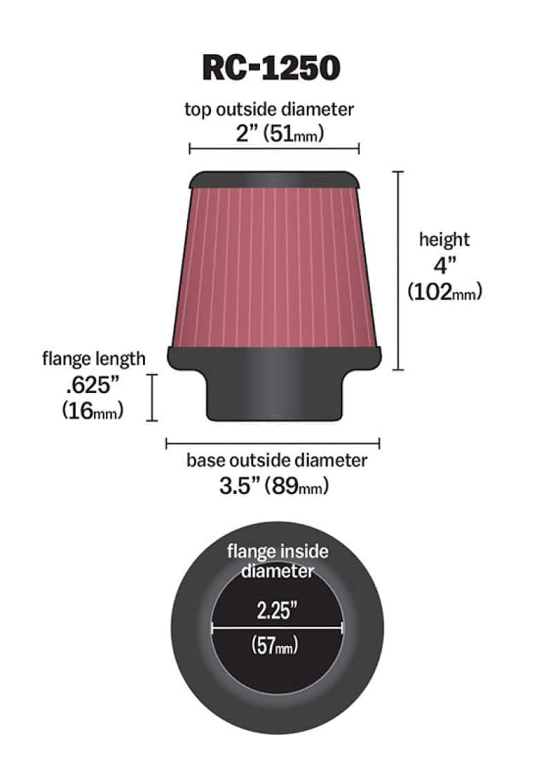 K&N Engineering — K&N Universal Chrome Filter 2.25 Inch Flange / 3.5 Inch Base / 2 Inch Top / 4 Inch Height
Universal Clamp-On A
Clamp-on Air Filter - view 3