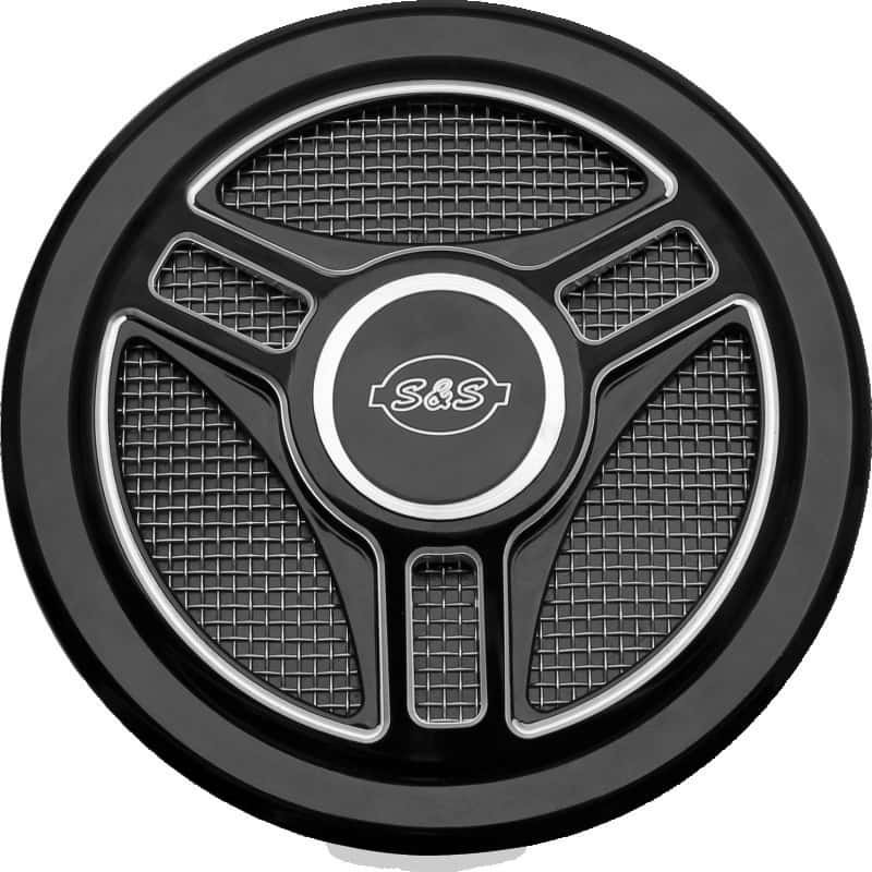 S&S Cycle — S&S Cycle Stealth Applications Tri-Spoke Air Cleaner Cover w/ Machined Highlights - Gloss Black - view 1