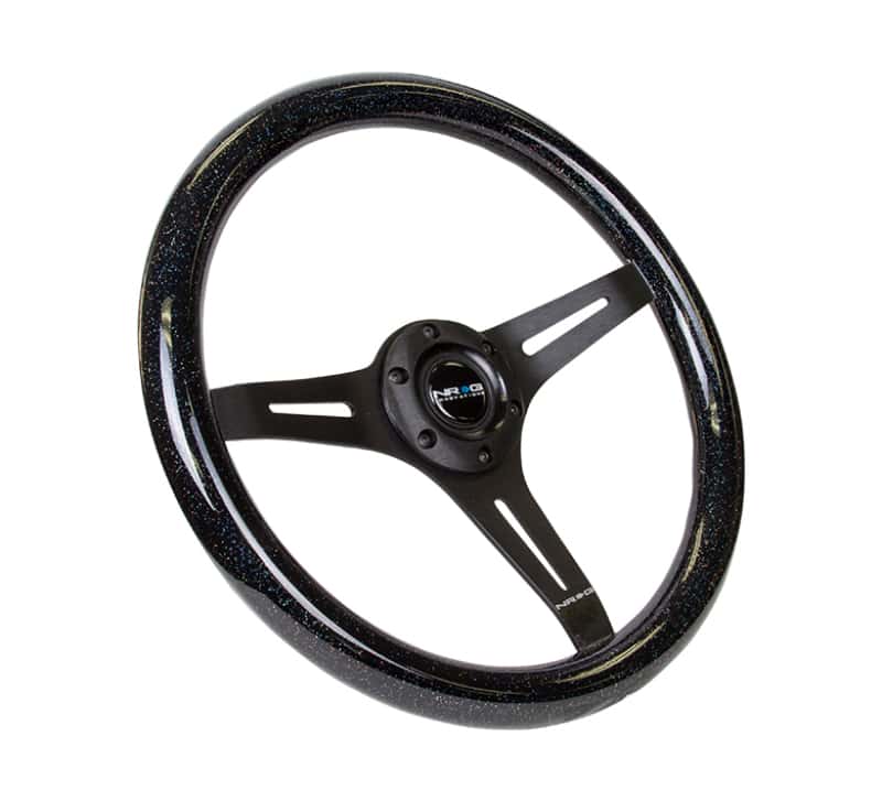 NRG — NRG Classic Wood Grain Steering Wheel (350mm) Black Sparkled Grip w/Black 3-Spoke Center - view 2