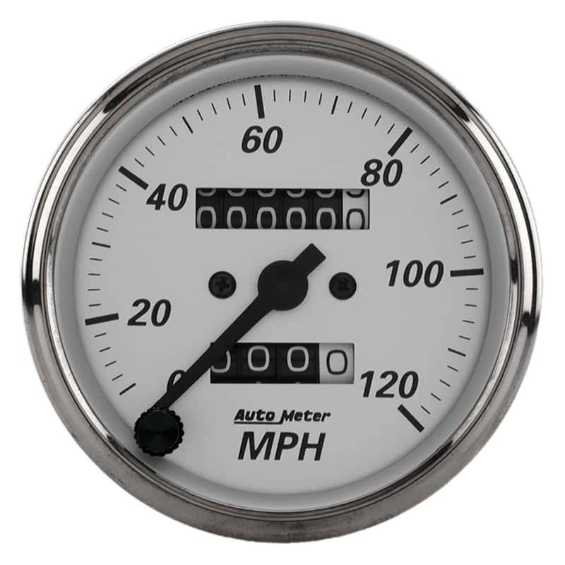 AutoMeter — Autometer 3-1/8in Silver Bezel/White Face 120mph Mechanical In-Dash Tacho/Speedometer w/ Trip Gauge
3-1/8" SPD MECH AP - view 2