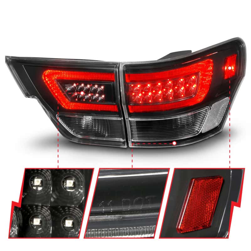 ANZO — ANZO 11-13 Jeep Grand Cherokee LED Taillights w/ Lightbar Black Housing/Clear Lens 4pcs - view 9