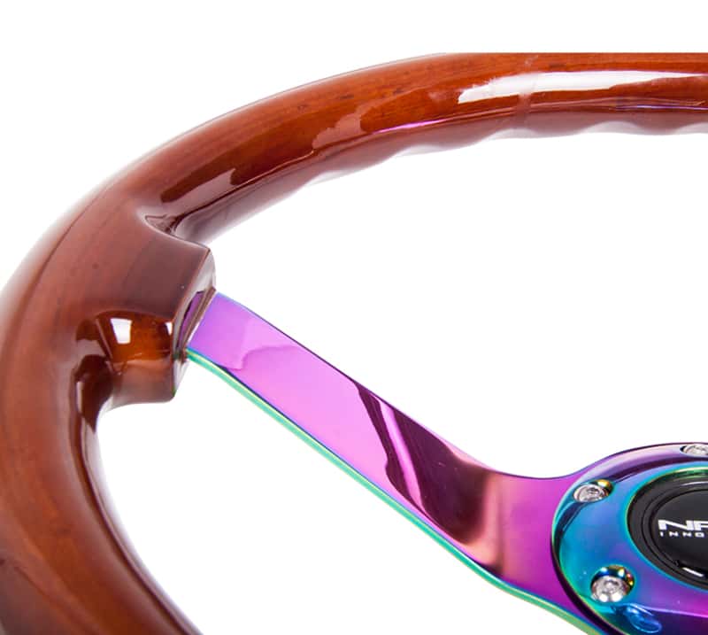 NRG — NRG Reinforced Steering Wheel (350mm / 3in. Deep) Classic Dark Wood w/4mm Neochrome Solid 3-Spoke - view 3