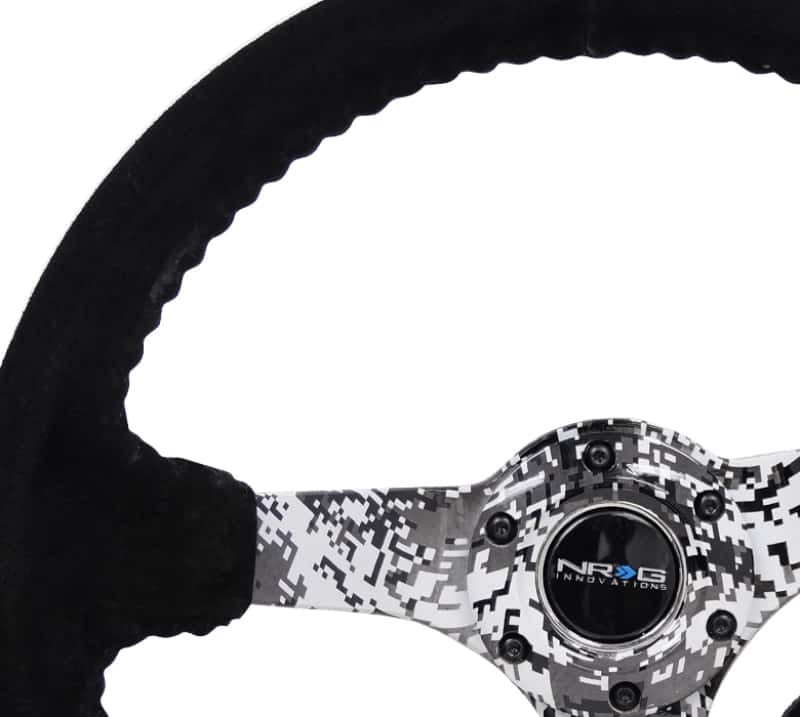 NRG — NRG Reinforced Steering Wheel (350mm / 3in. Deep) Blk Suede w/Hydrodipped Digi-Camo Spokes - view 3