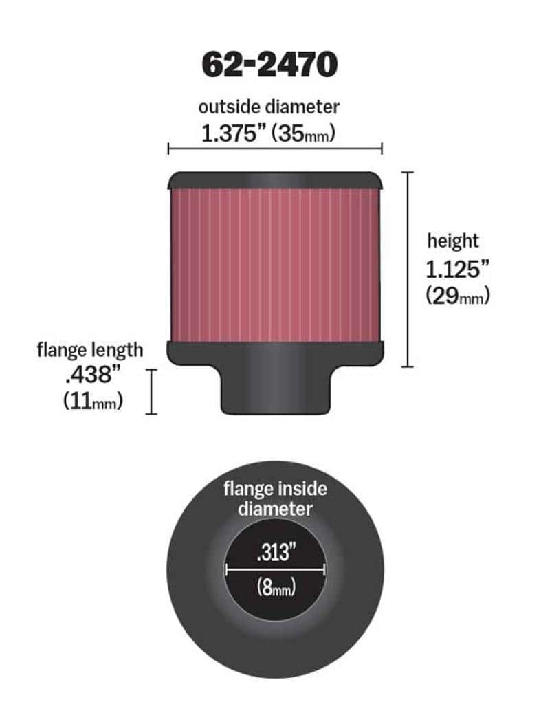 K&N Engineering — K&N .315/.431 Flange 1 3/8 inch OD 1.5 inch H Clamp On Crankcase Vent Filter
Vent Air Filter/Brea
Vent Air Filter - view 4
