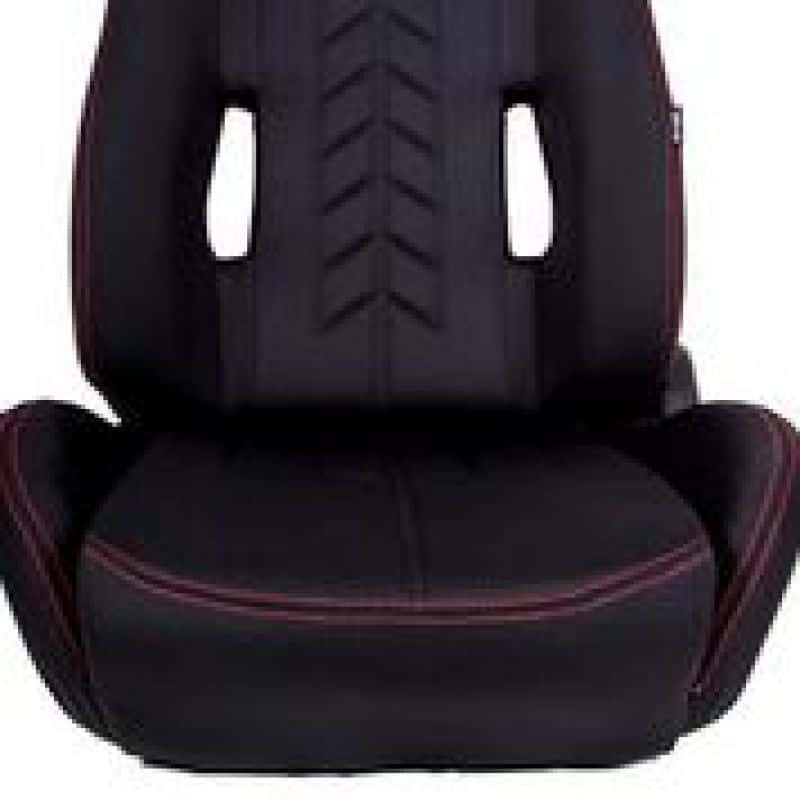NRG — NRG Sport Seats (Pair) Cloth w/NRG Logo & NRG Arrow Cushion Imprint - Black w/Red Stitch - view 2