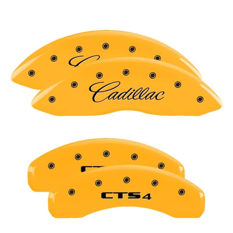 MGP — MGP 4 Caliper Covers Engraved Front Cursive/Cadillac Engraved Rear CTS4 Yellow finish black ch
Caliper Covers - view 1
