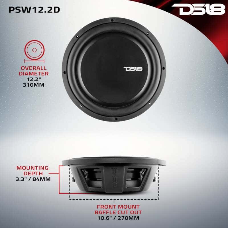 DS18 — DS18 12in 600 Watts RMS 2 ohm DVC Shallow Mount Water Resistant Subwoofer - view 3