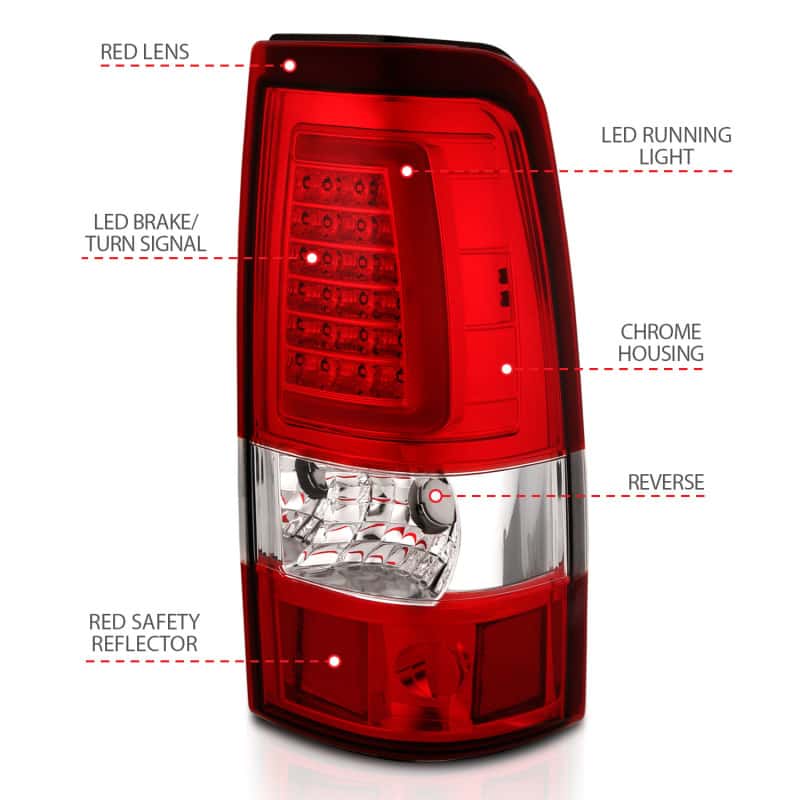 ANZO — ANZO 2003-2006 Chevy Silverado 1500 LED Taillights Plank Style Chrome With Red/Clear Lens - view 8