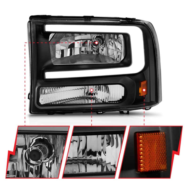 ANZO — ANZO 99-04 Ford F250/F350/F450/Excursion (excl. 99) Crystal Headlights - w/ Light Bar Black Housing
Head Light Set
HdLtSet - view 4