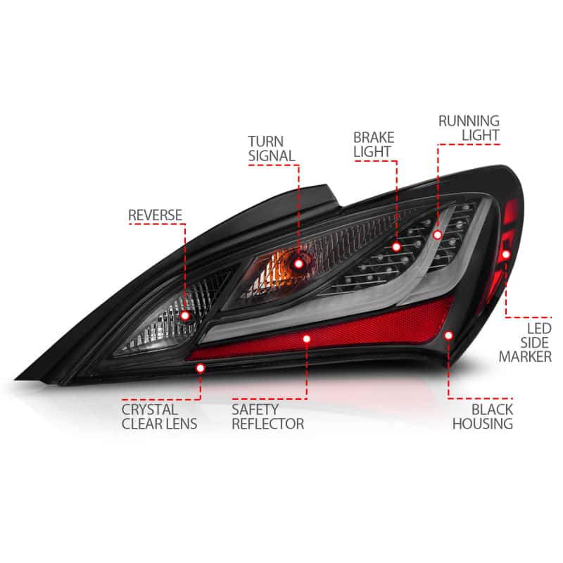 ANZO — ANZO 10-13 Hyundai Genesis 2DR LED Taillights Smoke
Tail Light Set
LED Taillights - view 12