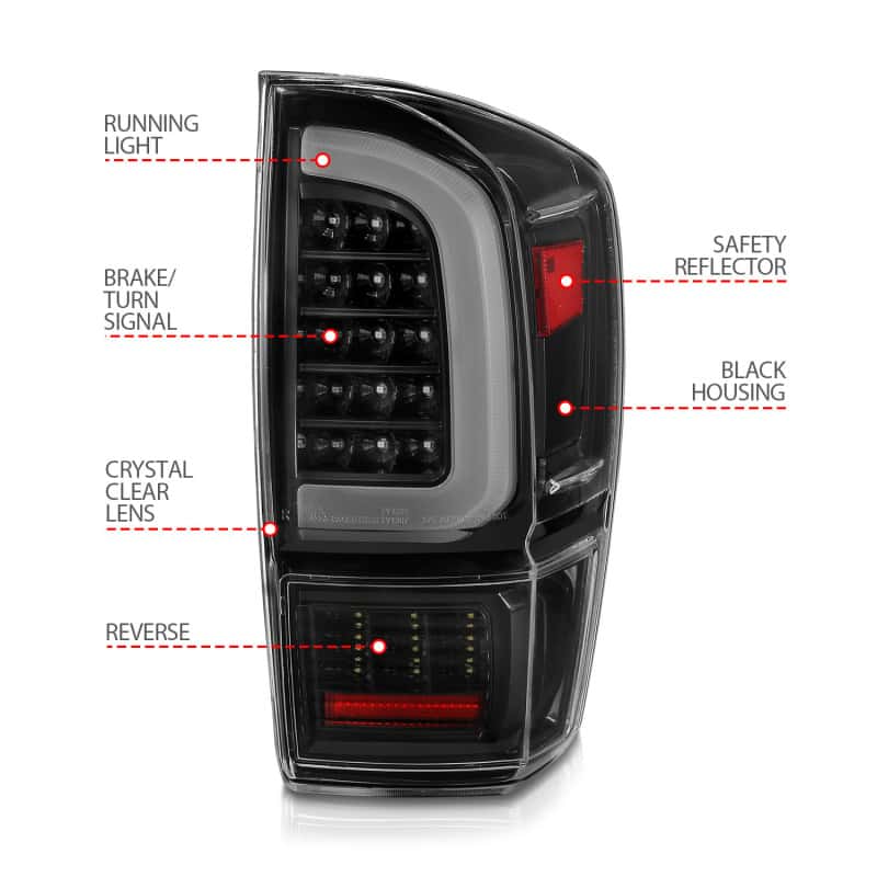 ANZO — ANZO 16-21 Toyota Tacoma LED Tail Lights - w/ Light Bar Sequential Black Housing & Clear Lens
Tail Light Set - view 7