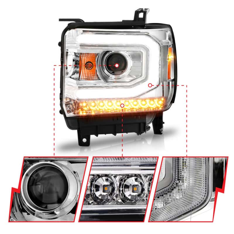 ANZO — ANZO 2014-2015 GMC Sierra 1500 Projector Headlights w/ Light Bar Chrome Housing (Halogen Type)
Head Light Set
HdLtSet - view 4