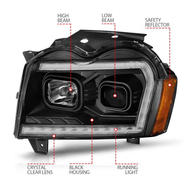 ANZO — ANZO 2005-2007 Jeep Grand Cherokee Projector Headlights w/ Light Bar Switchback Black Housing
Head Light Set
HdLtSet - view 7