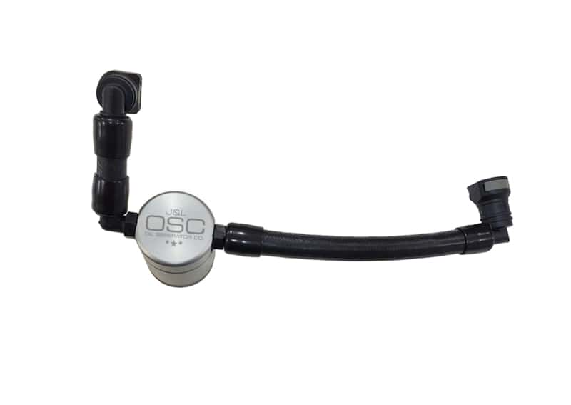 J&L — J&L 11-17 Ford Mustang V6 Passenger Side Oil Separator 3.0 V2 - Clear Anodized
Oil Separator - view 1
