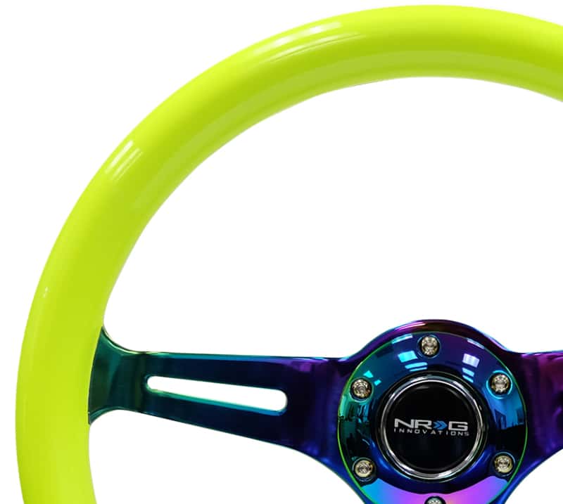 NRG — NRG Classic Wood Grain Steering Wheel (350mm) Neon Yellow Color w/Neochrome Spokes - view 2