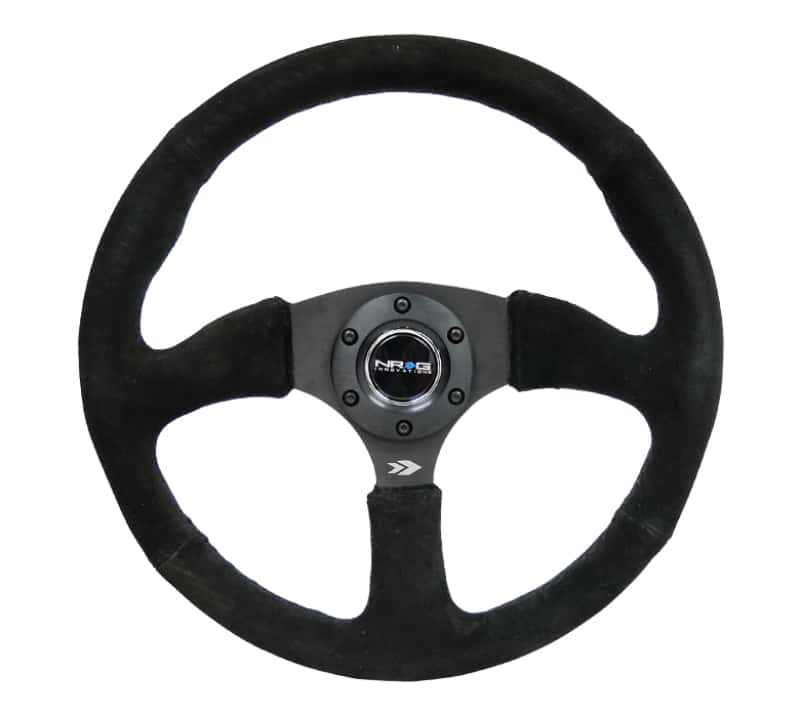 NRG — NRG Reinforced Steering Wheel (350mm / 2.5in. Deep) Blk Suede Comfort Grip w/5mm Matte Blk Spokes - view 1