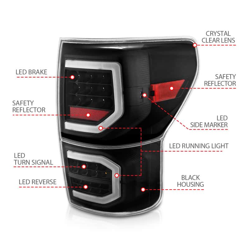 ANZO — ANZO 2007-2013 Toyota Tundra LED Taillights Plank Style Black w/Clear Lens - view 8