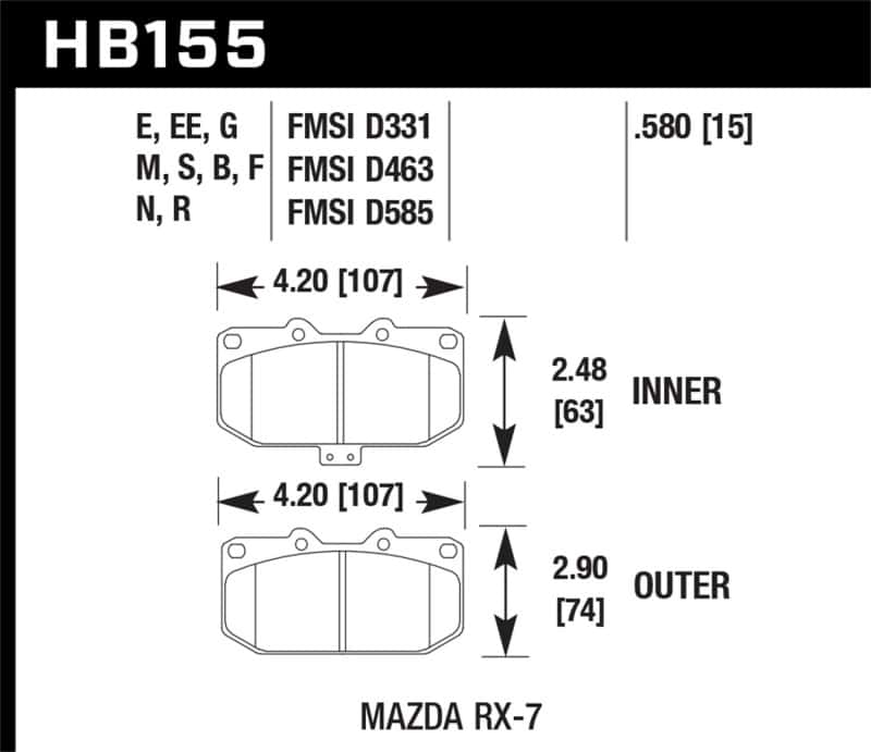 Hawk Performance — Hawk 93-95 Mazda RX-7 HPS Street Front Brake Pads
Disc Brake Pad - view 2
