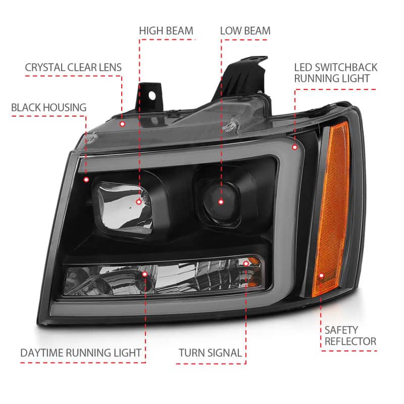 ANZO — ANZO 07-14 Chevy Tahoe Projector Headlights w/ Plank Style Design Black w/ Amber
Projector Headlights
Head Light Set - view 8