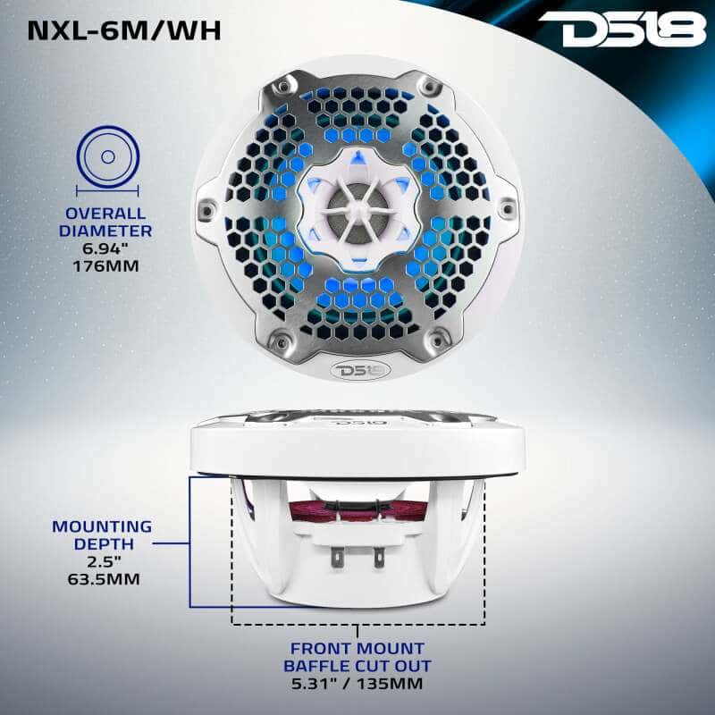 DS18 — DS18 NXL-M Series Speaker w/ RGB LED Lights 6.5in 2-Way 100 Watts RMS 4 ohm White w/ Cover - view 11