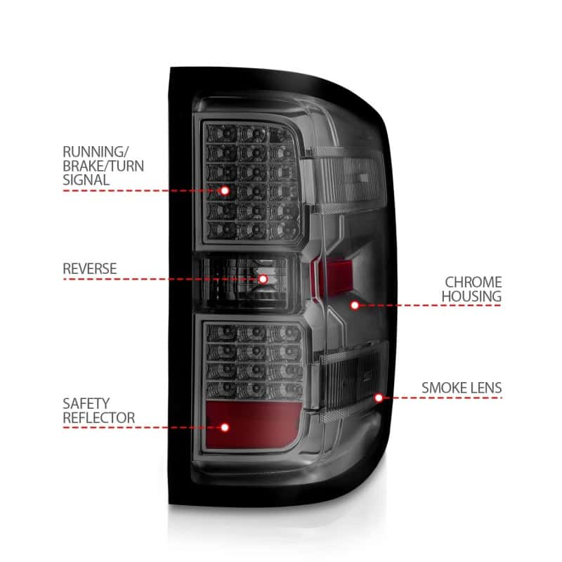 ANZO — ANZO 15-19 Chevy Silverado 2500HD/3500HD (Factory Halogen Only) LED Tail Lights Smoke w/Clear Lens - view 7