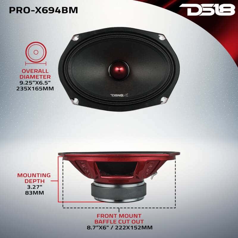 DS18 — DS18 6x9in 275 Watts RMS 4 ohm Mid-Range Loudspeaker Bullet Loudspeaker Grill Included - view 3