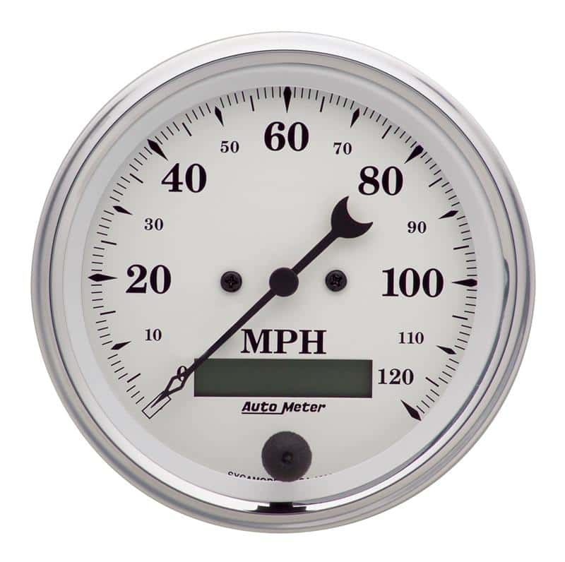AutoMeter — AutoMeter Gauge Speedo. 3-3/8in. 120MPH Elec. Prog. W/ Lcd Odo Old Tyme White
3-3/8" SPEEDO, 120 M - view 1
