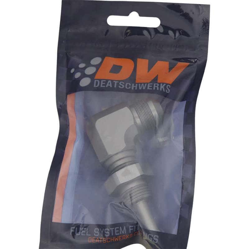DeatschWerks — DeatschWerks 8AN Male Flare To 5/16in. Male Barb Bulkhead Adapter 90-Degree (Incl. Nut) - view 2