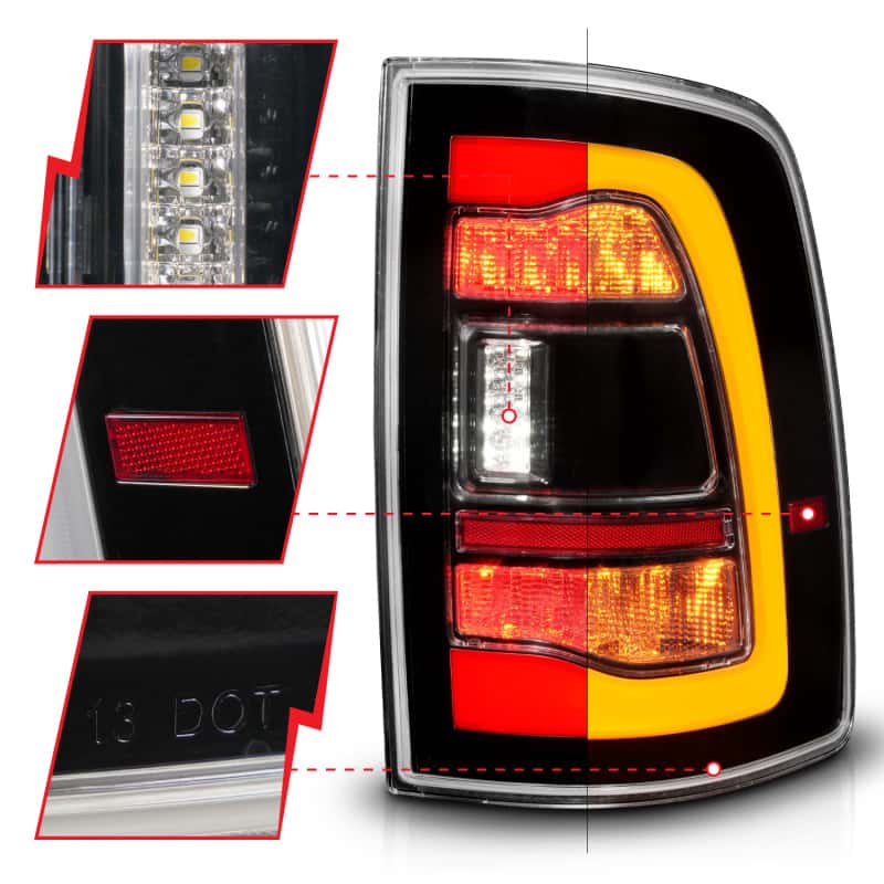 ANZO — ANZO 09-18 Dodge Ram 1500 Sequential LED Taillights Black w/Switchback Amber Signal
Tail Light Set
TailLightSet - view 9