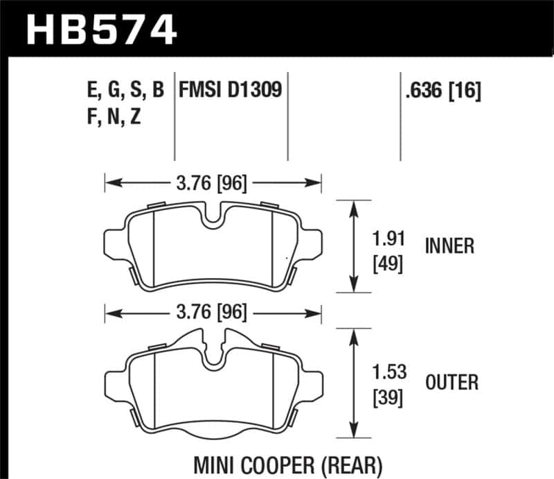 Hawk Performance — Hawk 07+ Mini Cooper HPS 5.0 Rear Brake Pads
Disc Brake Pad - view 1