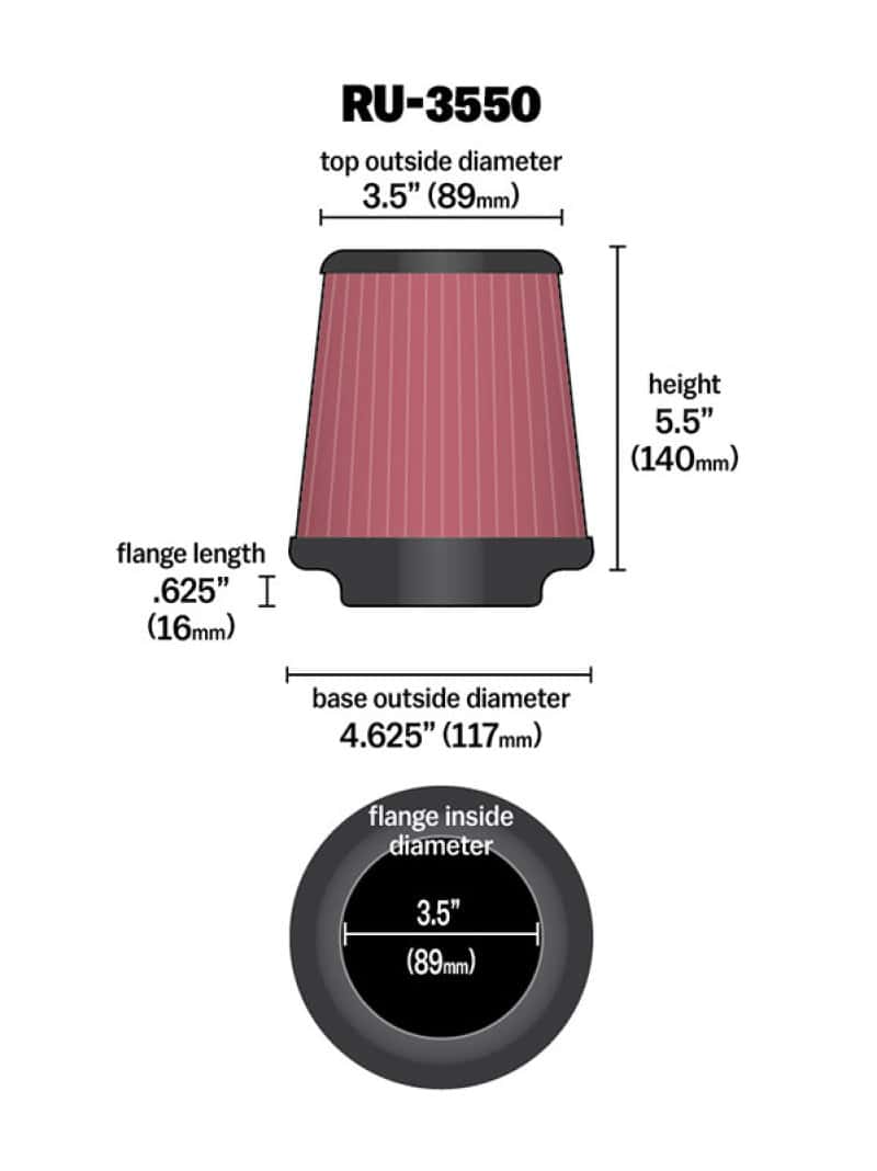 K&N Engineering — K&N Universal Rubber Filter 3 1/2 inch FLG / 4 5/8 inch Base / 3-1/2 inch Top / 5 1/2 inch Height
Universal Clamp-On A
Clamp-on Air Filter - view 7
