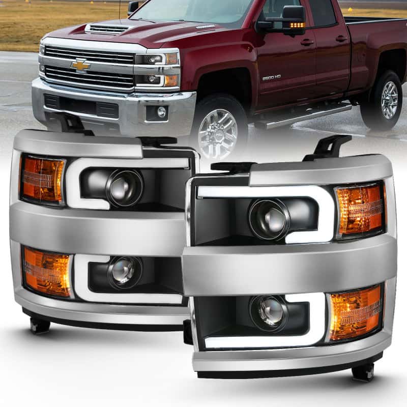 ANZO — ANZO 2015-2016 Chevrolet Silverado Projector Headlights w/ Plank Style Design Black w/ Amber
Head Light Set
HdLtSet - view 1