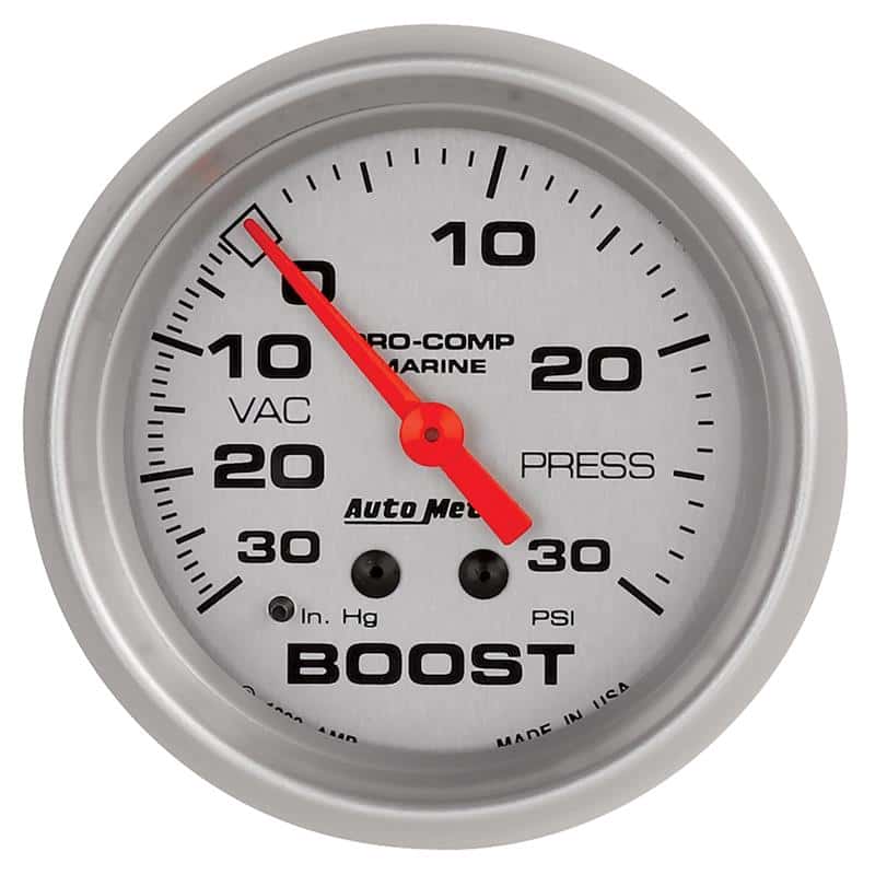 AutoMeter — AutoMeter Marine Vac/Boost Gauge 2 5/8in 30INHG 30PSI Mechanical- Silver
GA 2.6" BST 30 M MS - view 2