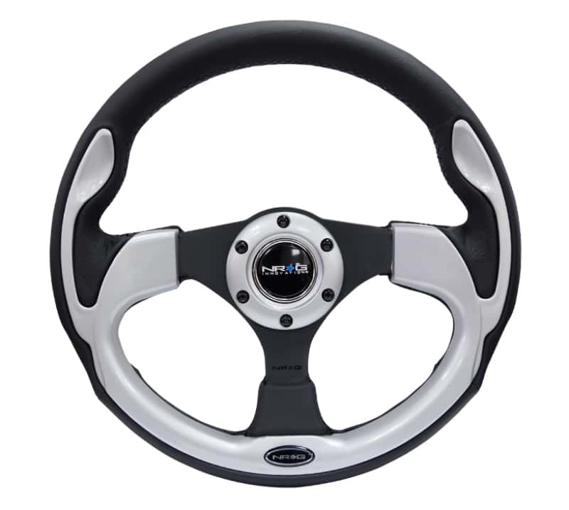NRG — NRG Reinforced Steering Wheel (320mm) Blk w/Silver Trim & 5mm 3-Spoke - view 1