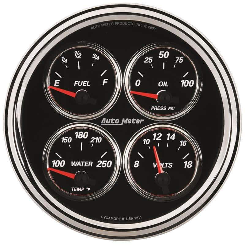 AutoMeter — Autometer Designer Black II 100PSI/100-250 Deg F/8-18 Volt Oil Press/Water Temp/Volt/Fuel Quad Gauge
GA 5" QD 0-90 DBII - view 1