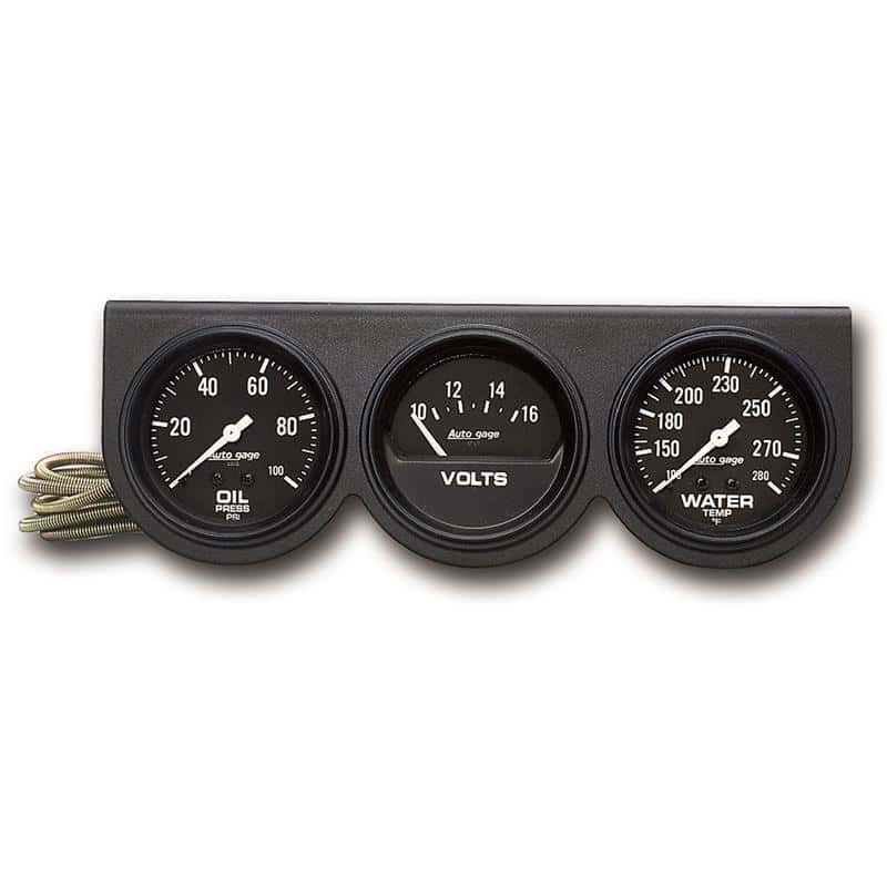 AutoMeter — Autometer Autogage 66.7mm Mech 0-100PSI/0-16Volts/130-280 Deg F Oil Press/Volt/Water Temp Gauge
3 GA PNL OP/V/WT BLK - view 2