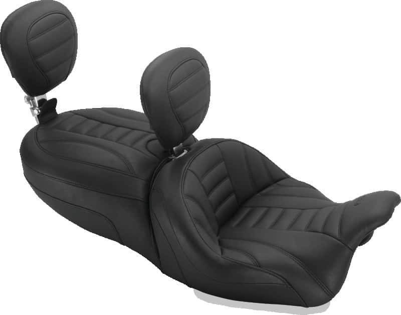 Mustang Motorcycle — Mustang 15-21 Harley Freewheeler Std Touring Deluxe 1PC Seat w/Driver and Passenger Backrest - Black - view 2